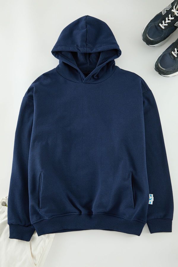 Trendyol Trendyol Indigo Oversize/Wide Cut Fleece Sweatshirt