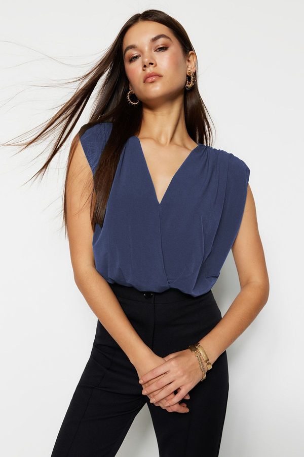 Trendyol Trendyol Indigo Padded Double Breasted Elastic Snap Knit Bodysuit