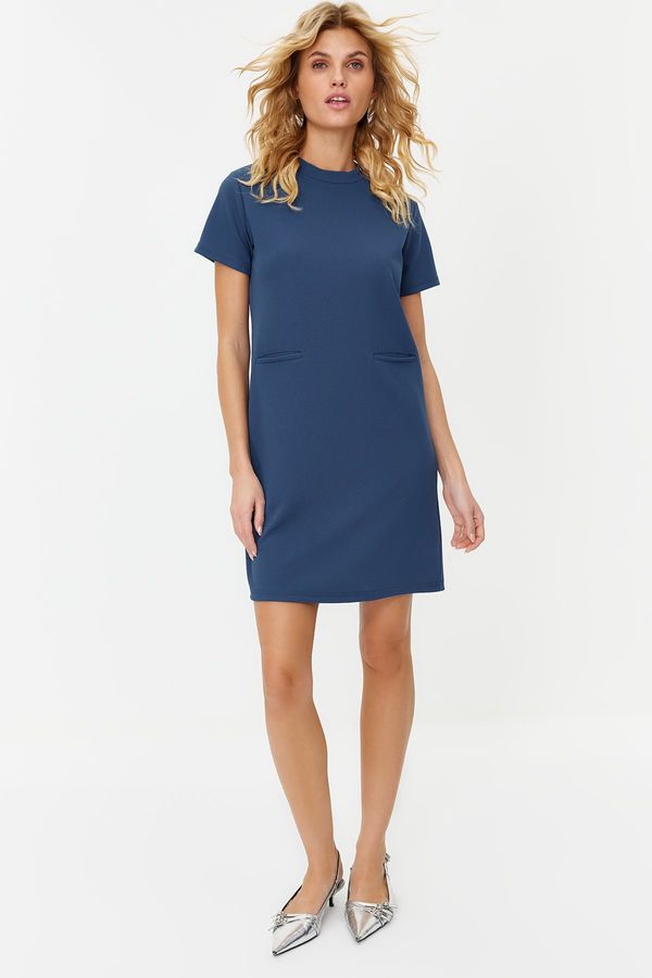 Trendyol Trendyol Indigo Pocket Look Open Waist/Skater Mini Smart Crepe Dress