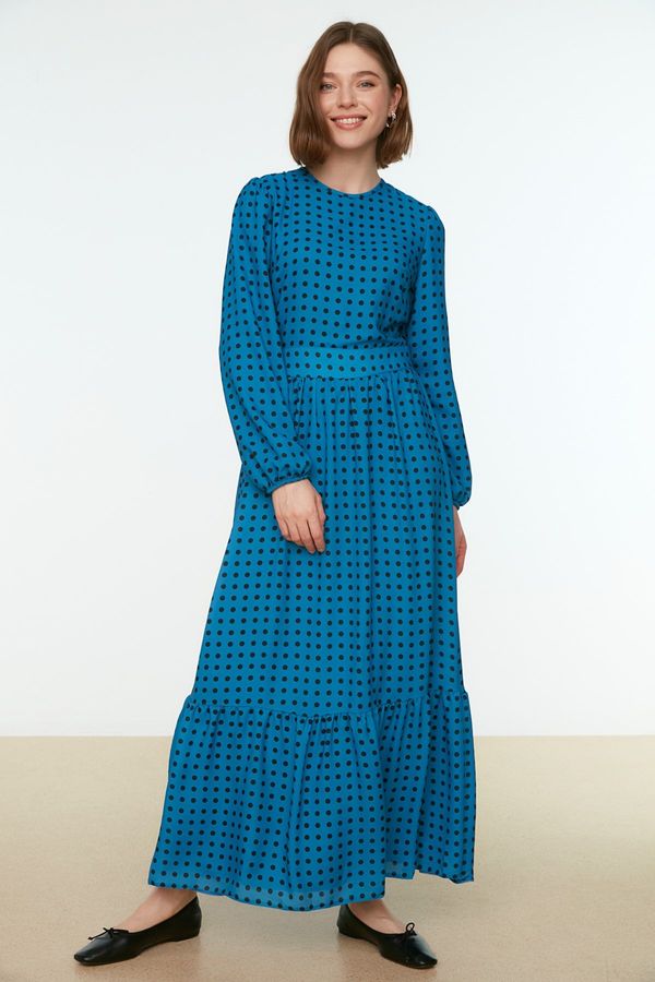 Trendyol Trendyol Indigo Polka Dot Patterned Woven Dress with Waist Detail