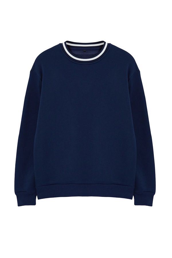 Trendyol Trendyol Indigo Premium Oversize/Wide Cut Collar Knitwear Tape Detailed Sweatshirt