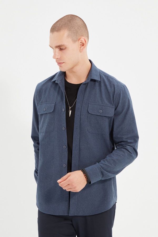 Trendyol Trendyol Indigo Regular Fit Double Pocket Flap Textured Winter Jacket Shirt