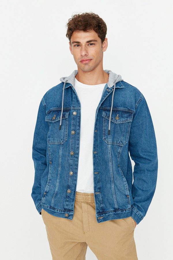 Trendyol Trendyol Indigo Regular Fit Knitted Hooded Denim Jacket