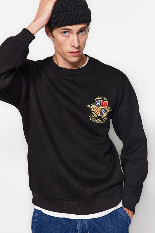 Trendyol Trendyol Indigo Regular/Regular Fit Crest Embroidered Inner Fleece Cotton Sweatshirt