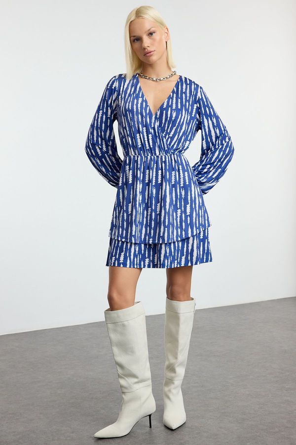 Trendyol Trendyol Indigo Skirt Ruffled Mandarin Collar Mini Knit Dress