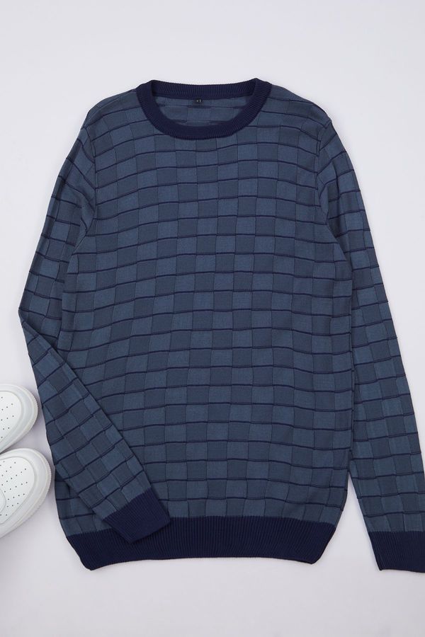 Trendyol Trendyol Indigo Slim Crew Neck Striped Knitwear Sweater