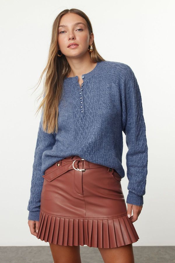 Trendyol Trendyol Indigo Soft Texture Wide Pattern Knitwear Sweater