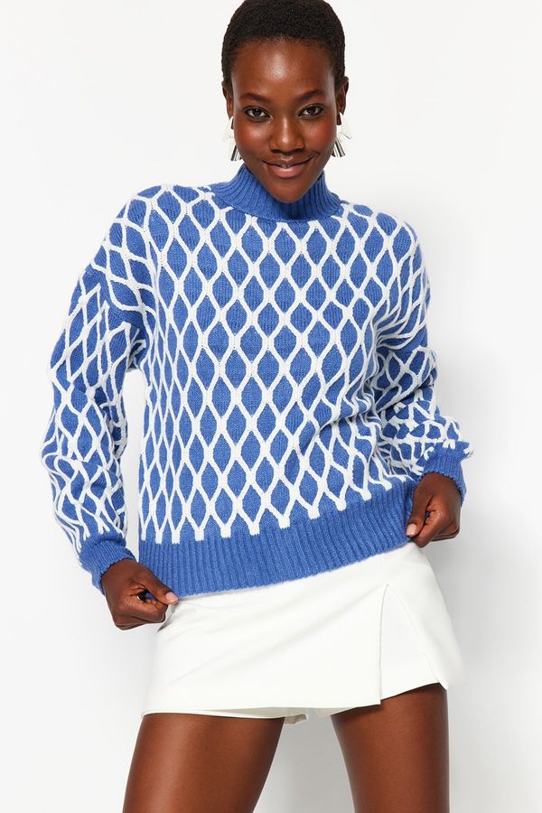 Trendyol Trendyol Indigo Soft Textured Patterned Knitwear Sweater
