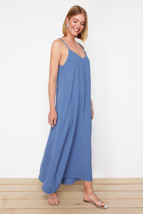 Trendyol Trendyol Indigo Straight Cut V-Neck Maxi Woven Dress