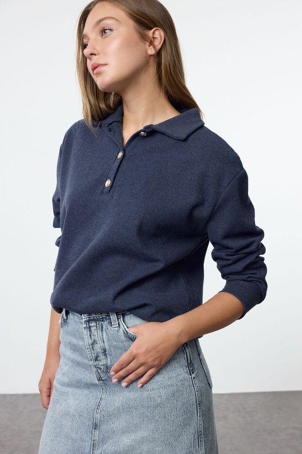 Trendyol Trendyol Indigo Thessaloniki/Knitwear Look Regular Pattern Buttoned Knitted Sweatshirt