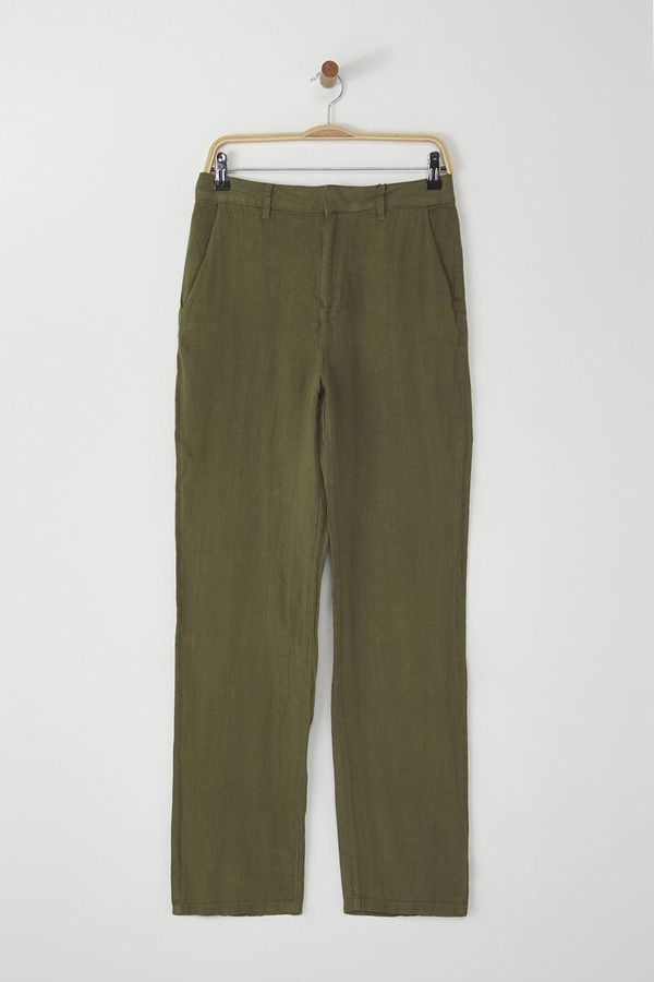 Trendyol Trendyol Khaki 100% Linen High Waist Wide Leg Trousers
