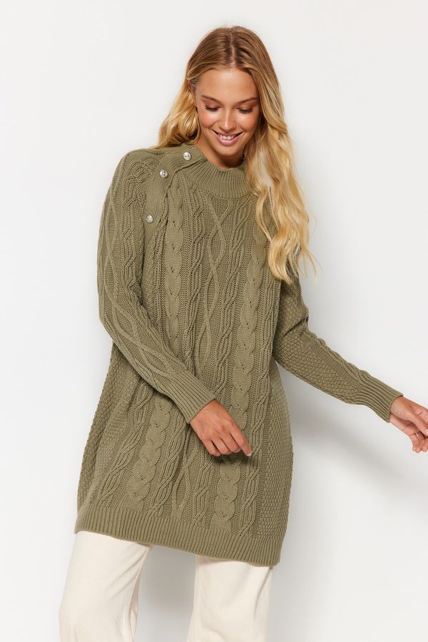 Trendyol Trendyol Khaki Accessory Detailed Hair Braided Knitwear Sweater