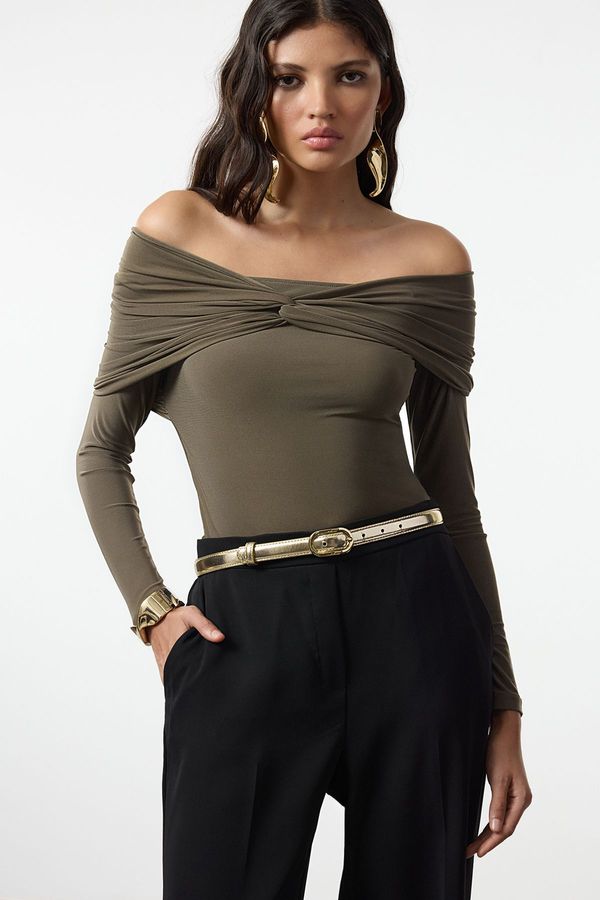 Trendyol Trendyol Khaki Asymmetric Collar Knitted Bodysuit