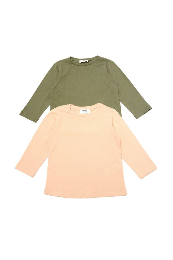 Trendyol Trendyol Khaki-Beige 2-Pack Boy Child Basic Knitted T-Shirt
