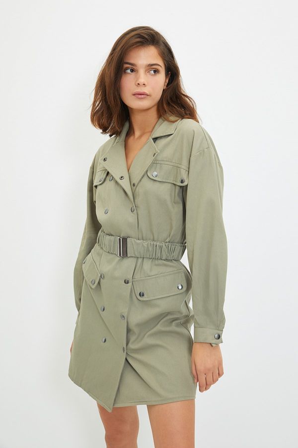 Trendyol Trendyol Khaki Belted Buttoned Woven Jacket Dress