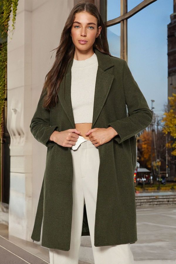 Trendyol Trendyol Khaki Belted Long Wool Cachet Coat