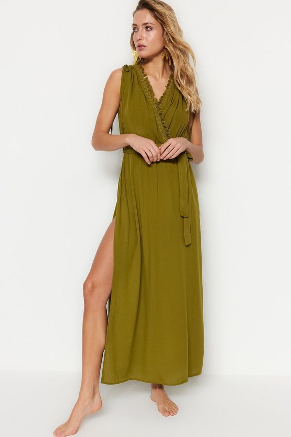 Trendyol Trendyol Khaki Belted Maxi Woven Lace Beach Dress