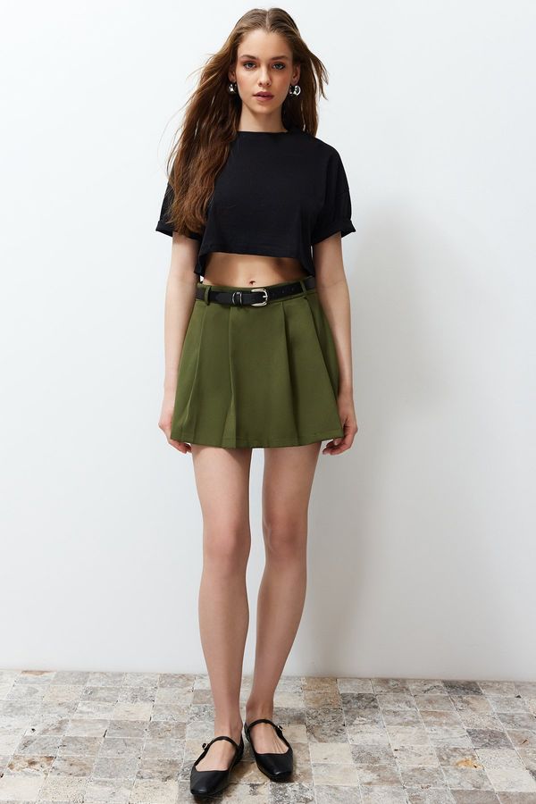 Trendyol Trendyol Khaki Belted Pleated Woven Shorts Skirt