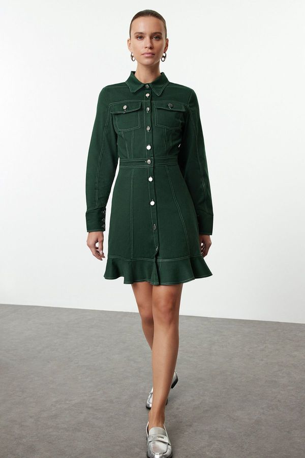 Trendyol Trendyol Khaki Button and Stitch Detailed Mini Woven Shirt Dress