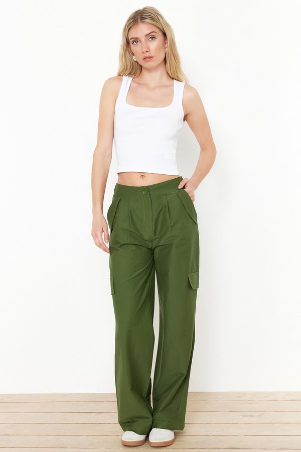 Trendyol Trendyol Khaki Cargo Pocketed Wide Leg Woven Trousers