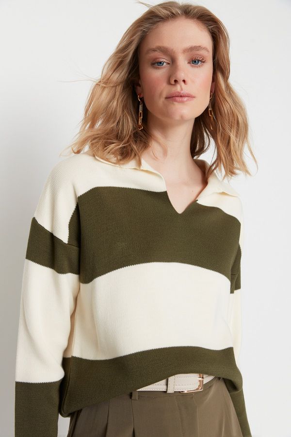 Trendyol Trendyol Khaki Color Block Knitwear Sweater