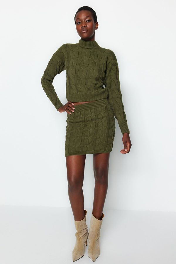 Trendyol Trendyol Khaki Crop High Neck Knitwear Two Piece Set