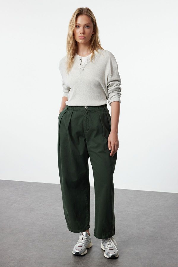 Trendyol Trendyol Khaki Elastic Waist High Waist Barrel Trousers