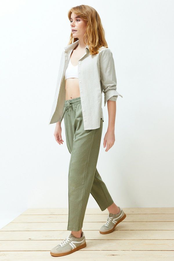 Trendyol Trendyol Khaki Elastic Waist Linen Blended Woven Trousers