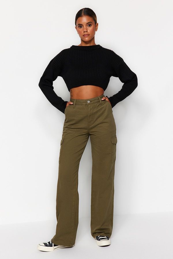 Trendyol Trendyol Khaki High Waist Wide Leg Jeans with Cargo Pocket