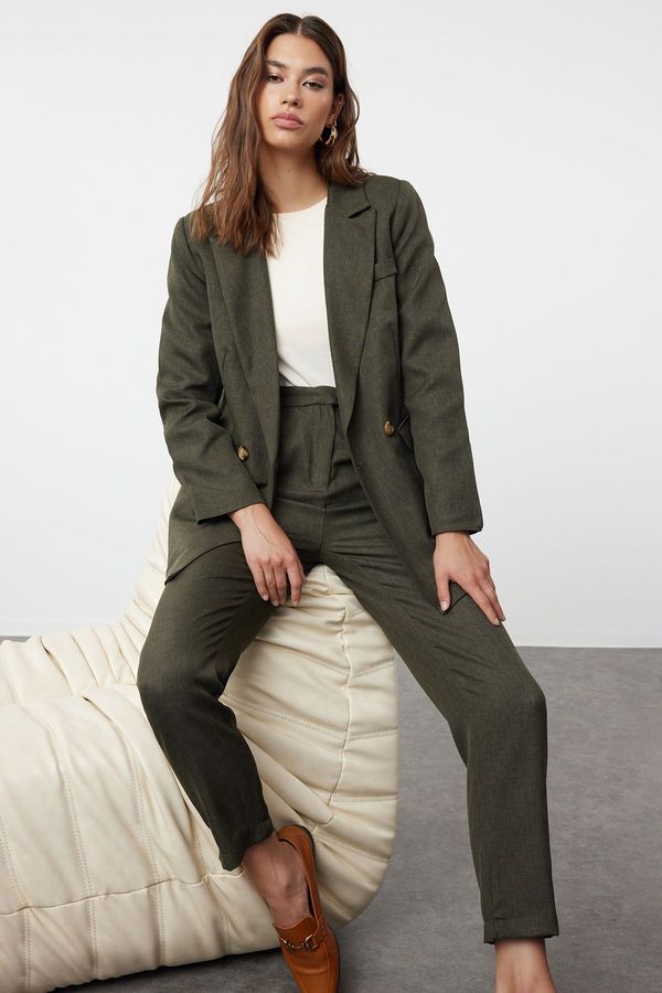 Trendyol Trendyol Khaki Linen Look Woven Jacket Trousers Bottom-Top Set