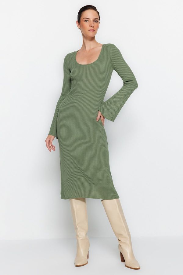 Trendyol Trendyol Khaki Midi Knitwear Basic Sleeve Tip Detailed Dress