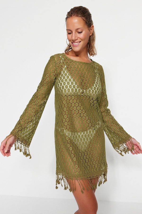 Trendyol Trendyol Khaki Mini Knitted Tasseled Beach Dress