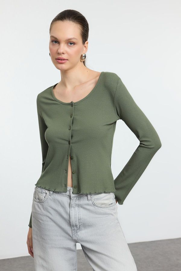 Trendyol Trendyol Khaki More Sustainable Body-Smooth Buttoned Long Sleeve Ribbed Flexible Knit Blouse