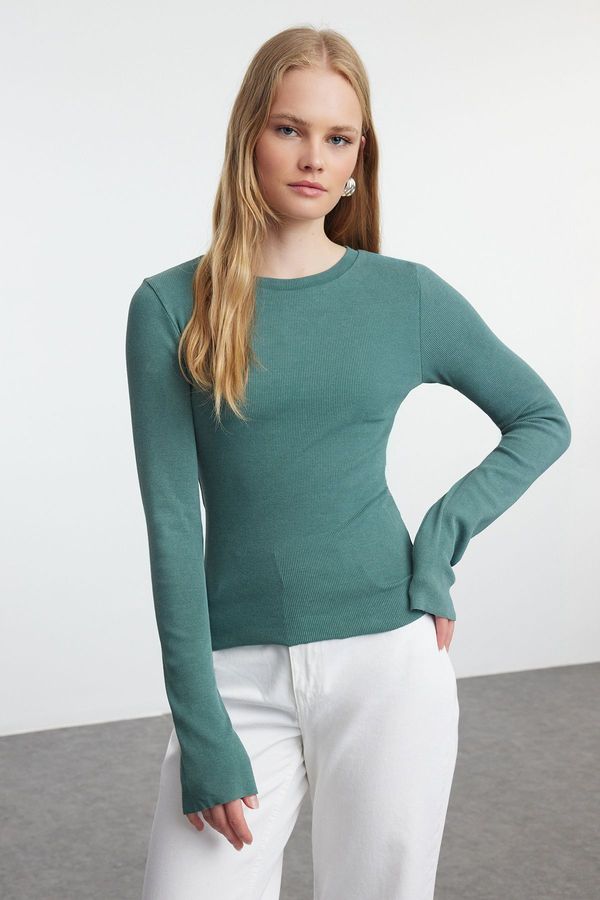 Trendyol Trendyol Khaki Old/Faded Effect Fitted/Fits the Body Spanish Sleeve Ribbed Flexible Knitted Blouse