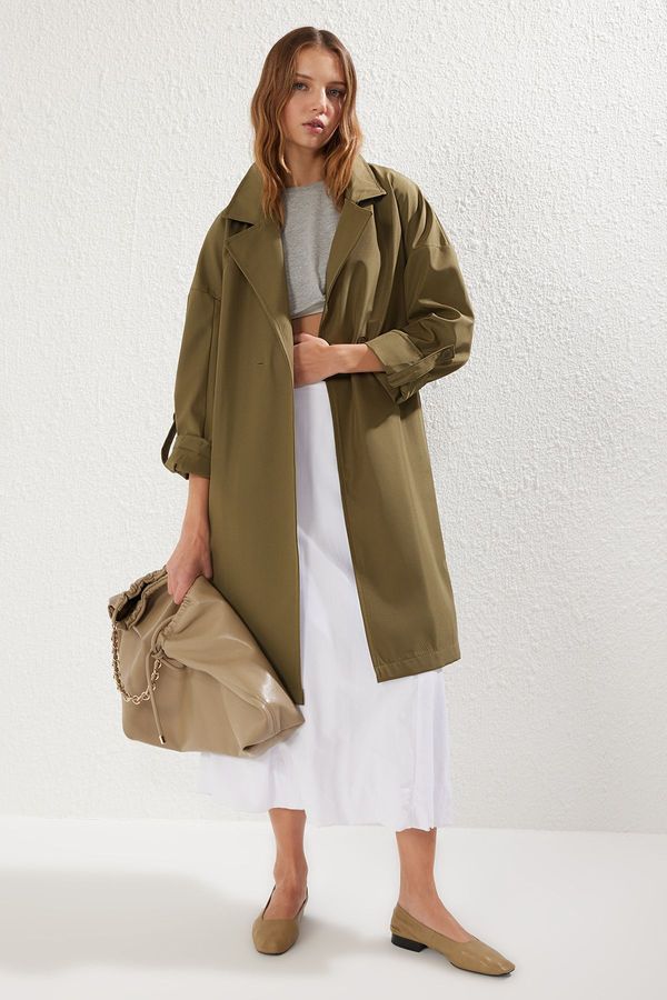 Trendyol Trendyol Khaki Oversize Belted Trench Coat