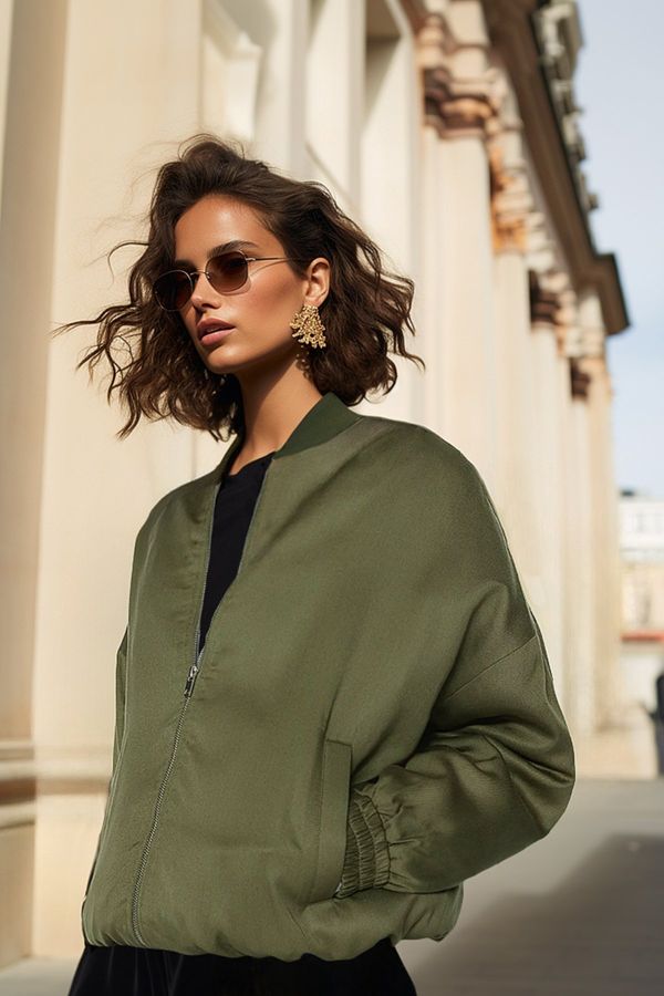 Trendyol Trendyol Khaki Oversize Bomber Tencel Coat