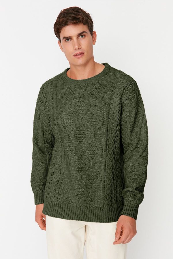 Trendyol Trendyol Khaki Oversize Crew Neck Hair Knitted Sweater