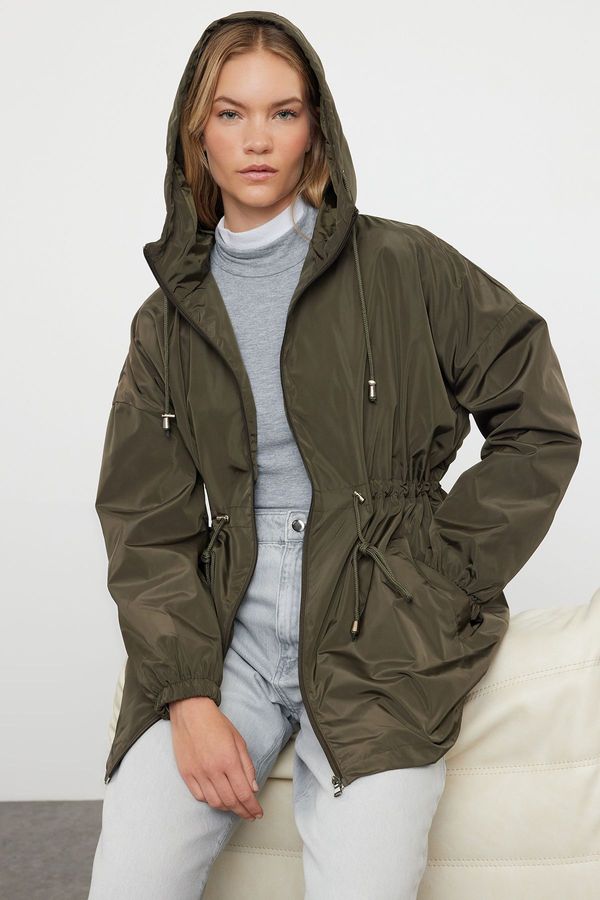 Trendyol Trendyol Khaki Oversize Hooded Waterproof Raincoat Coat