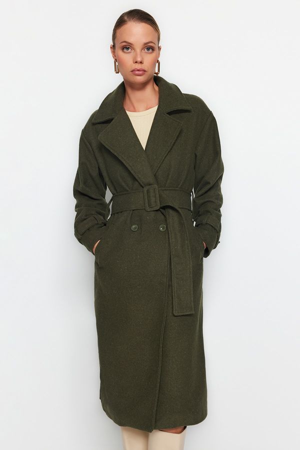 Trendyol Trendyol Khaki Oversize Wide-Cut Belted Long Wool Cachet Coat