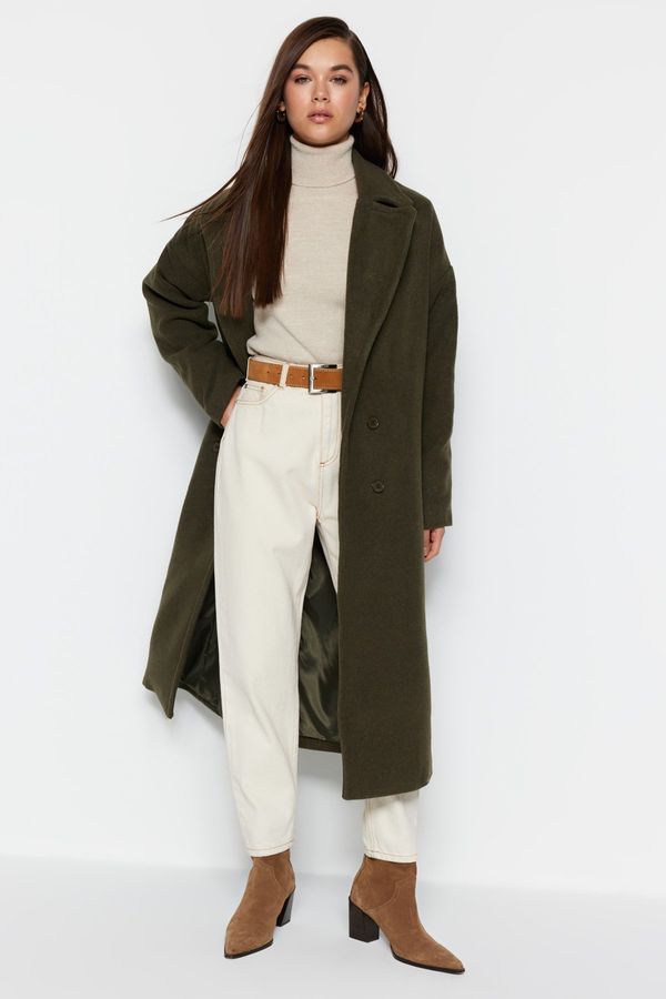 Trendyol Trendyol Khaki Oversize Wide Cut Long Wool Cachet Coat