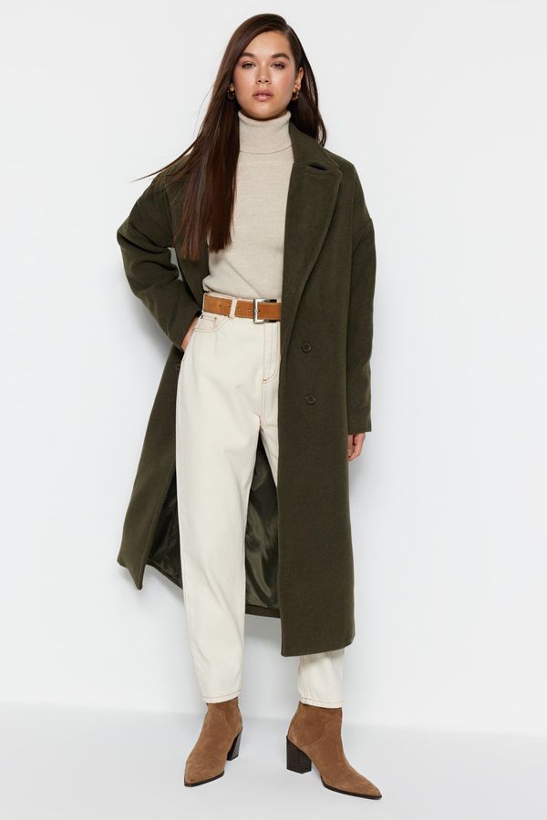 Trendyol Trendyol Khaki Oversize Wide Cut Long Wool Cashmere Coat