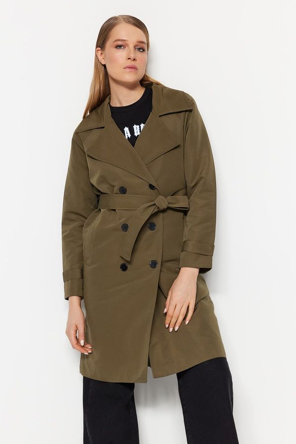 Trendyol Trendyol Khaki Oversize Wide-Cut Trench Coat with a Belt