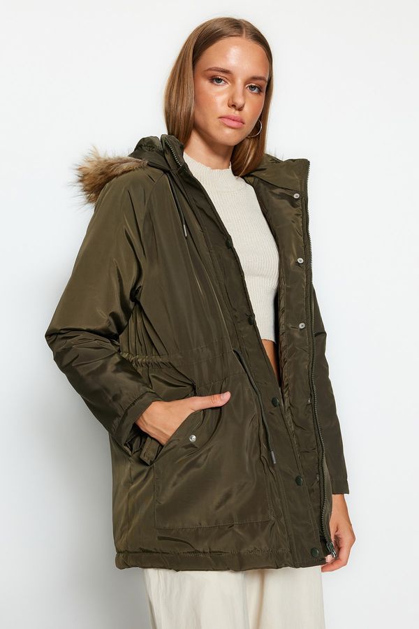 Trendyol Trendyol Khaki Oversized Fur Hooded Waterproof Parka Down Jacket