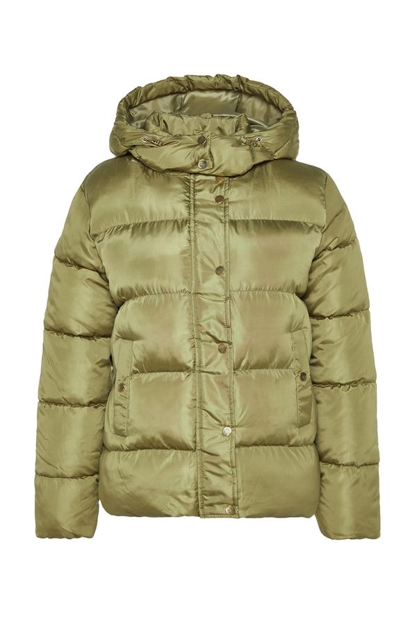 Trendyol Trendyol Khaki Oversized Hooded Gold Snap Detailed Water Repellent Inflatable Coat