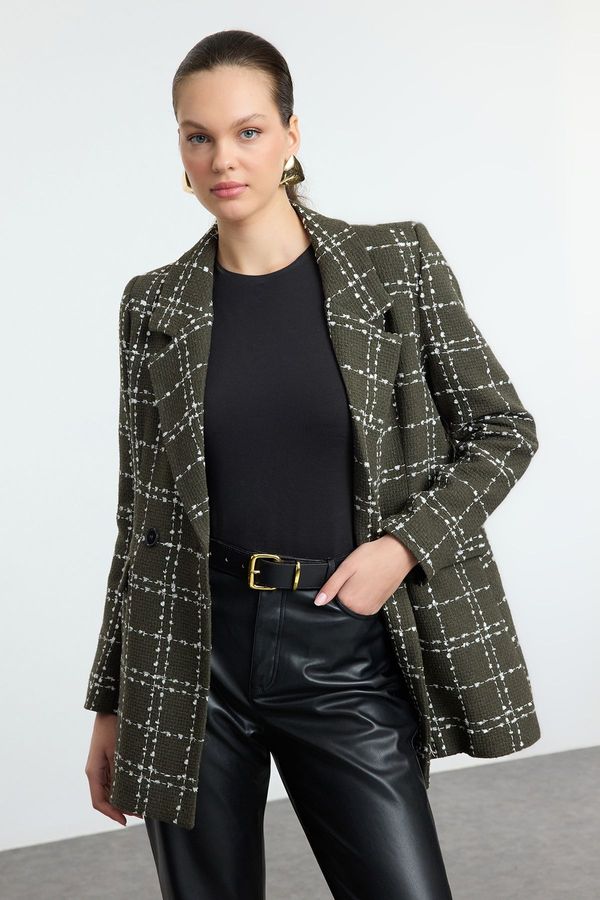 Trendyol Trendyol Khaki Oversized Tweed Blazer Jacket