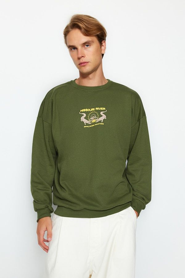 Trendyol Trendyol Khaki Oversize/Wide-Fit Animal Print Fleece Inside Sweatshirt