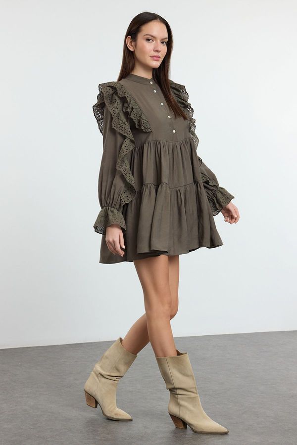 Trendyol Trendyol Khaki Plain Lace Detailed Mini Woven Dress