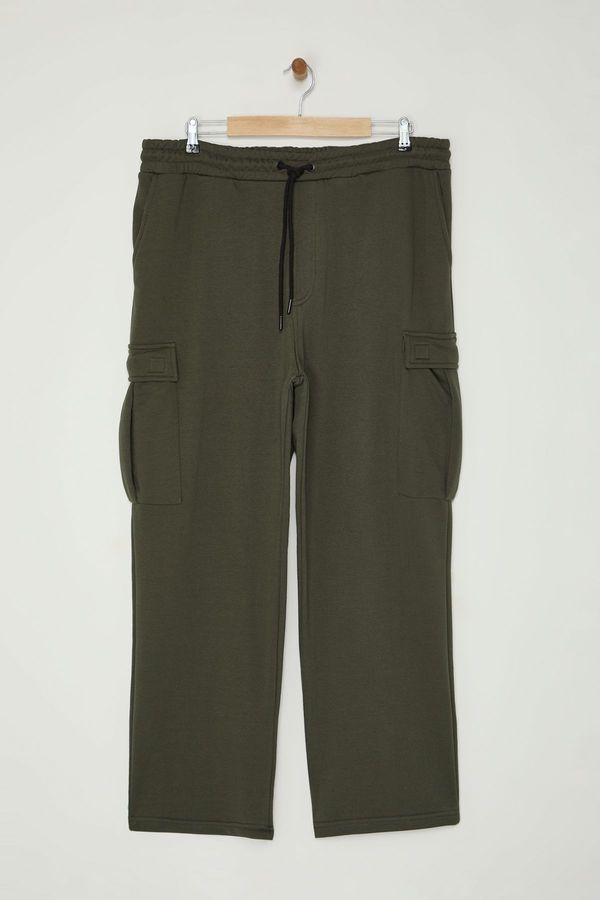 Trendyol Trendyol Khaki Plus Size Wide Leg/Wide Cut Cargo Pocket Sweatpants