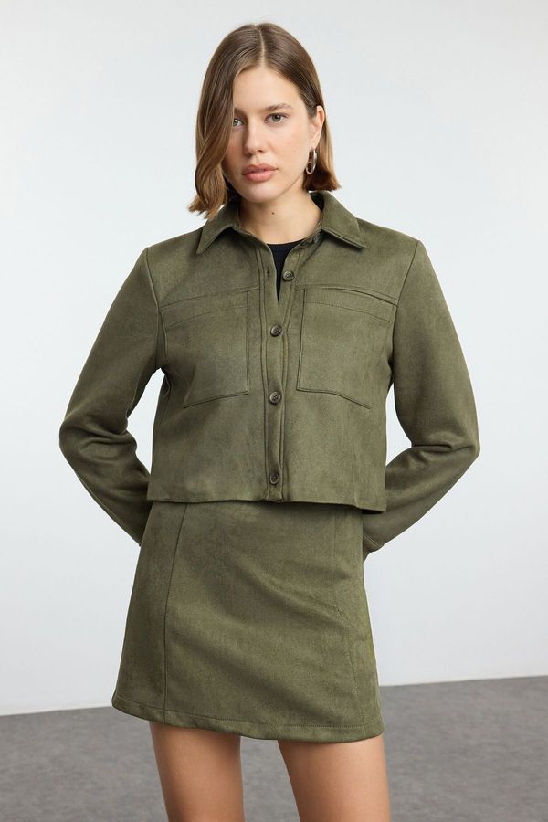 Trendyol Trendyol Khaki Pocket Detailed Suede Fabric Woven Regular Regular Fit Jacket