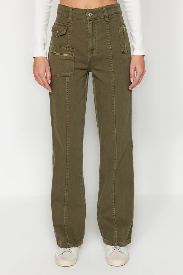 Trendyol Trendyol Khaki Pocket Detailed Zipper High Waist Wide Leg Jeans